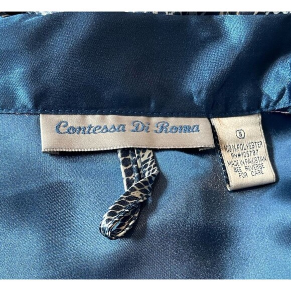 Contessa Di Roma Small Blue Snake Skin Print Slip Dress & Robe 2 Piece Sleepwear - Picture 8 of 9